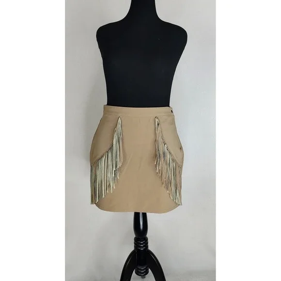 Rock & Roll Fringe Mini Skirt Tan Size 32 - Picture 3 of 11